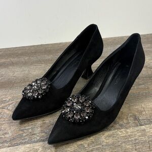 Pedro Antón Black Suede Jeweled Pumps Size 39 (US 8.5–9)